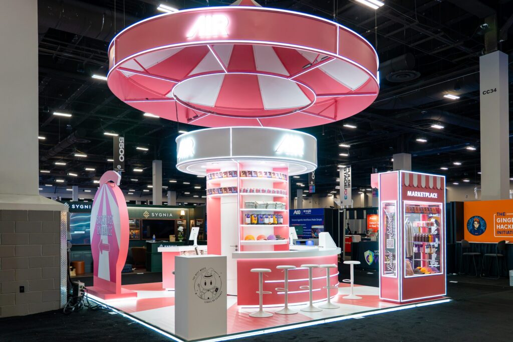 AIR carousel-themed marketplace booth at BlackHat 2026, Las Vegas — EC Exhibits