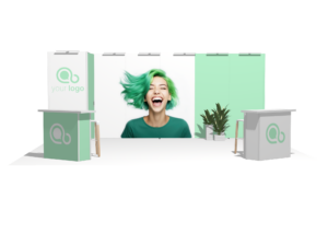 Classic 20x20 · Straight, reception + 2 counters trade show booth rental — EC Exhibits