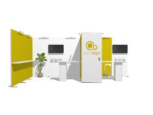 Classic 20x10 · L-shape, reception counter, accessories, divider trade show booth rental — EC Exhibits