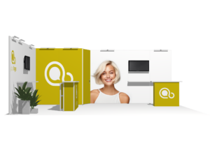 Classic 20x20 · L-shape, reception counter, TV, accessories trade show booth rental — EC Exhibits