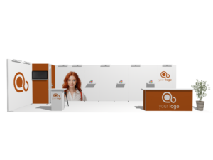 Classic 30x10 · L-shape, reception counter, TV, accessories trade show booth rental — EC Exhibits