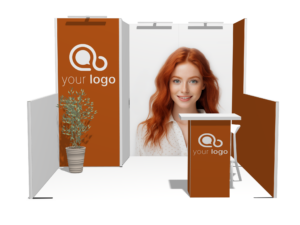 Classic 10x10 · U-shape, reception + 2 counters trade show booth rental — EC Exhibits