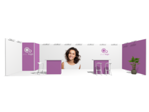 Classic 30x10 · U-shape, reception + 2 counters trade show booth rental — EC Exhibits