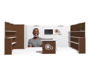 Classic 20x10 · U-shape, reception counter, TV, accessories trade show booth rental — EC Exhibits