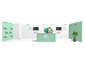 Classic 30x10 · U-shape, reception counter, TV, accessories trade show booth rental — EC Exhibits