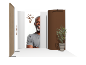 Curved Frame 10x10 · L-shape, sloped trade show booth rental — EC Exhibits