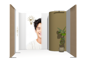 Curved Frame 10x10 · U-shape, sloped trade show booth rental — EC Exhibits