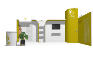 Curved Frame 20x10 · L-shape, sloped trade show booth rental — EC Exhibits