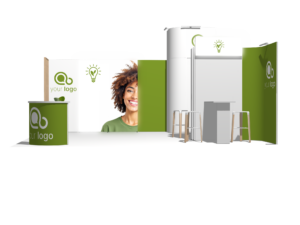 Curved Frame 20x20 · L-shape, sloped trade show booth rental — EC Exhibits