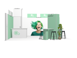 Hanging Sign Classic 20x20 · L-shape trade show booth rental — EC Exhibits