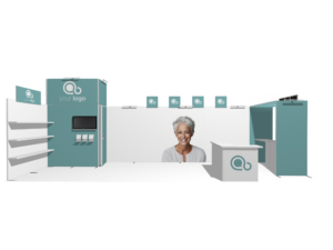 Hanging Sign Classic 30x10 · L-shape trade show booth rental — EC Exhibits