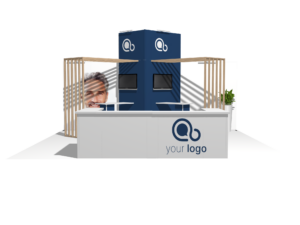 Hybrid Booth 20x20 · Straight, reception counter, accessories, divider trade show booth rental — EC Exhibits
