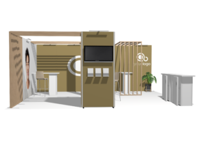 Hybrid Booth 20x20 · L-shape, reception counter, accessories, divider trade show booth rental — EC Exhibits