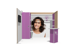 Hybrid Booth 10x10 · U-shape, reception counter, accessories, divider trade show booth rental — EC Exhibits