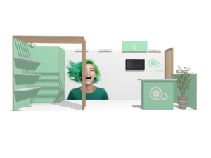 Hybrid Booth 20x10 · U-shape, reception counter, accessories, divider trade show booth rental — EC Exhibits