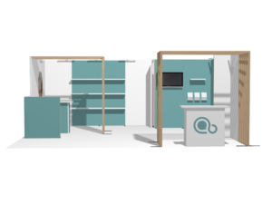 Hybrid Booth 20x20 · U-shape, reception counter, accessories, divider trade show booth rental — EC Exhibits